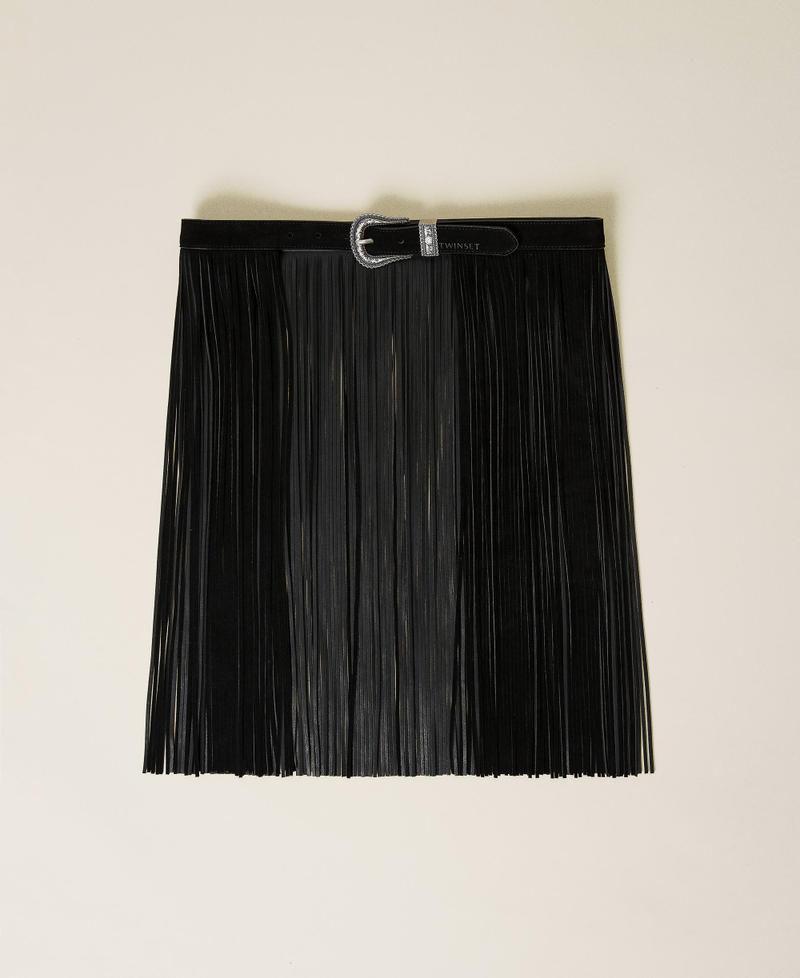 Leather belt with fringes Black Woman 212TA4117-01