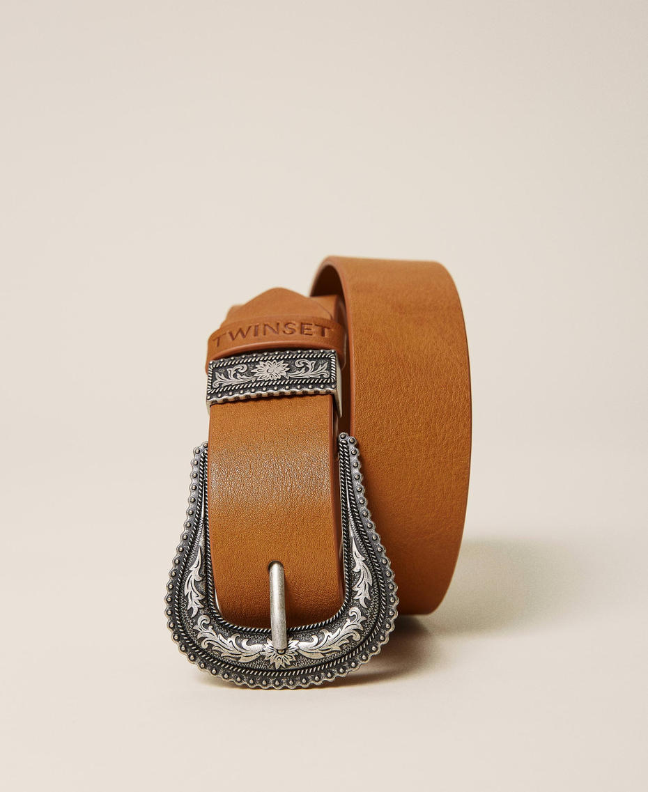 Leather belt with Texas buckle Leather Brown Woman 212TA411A-01