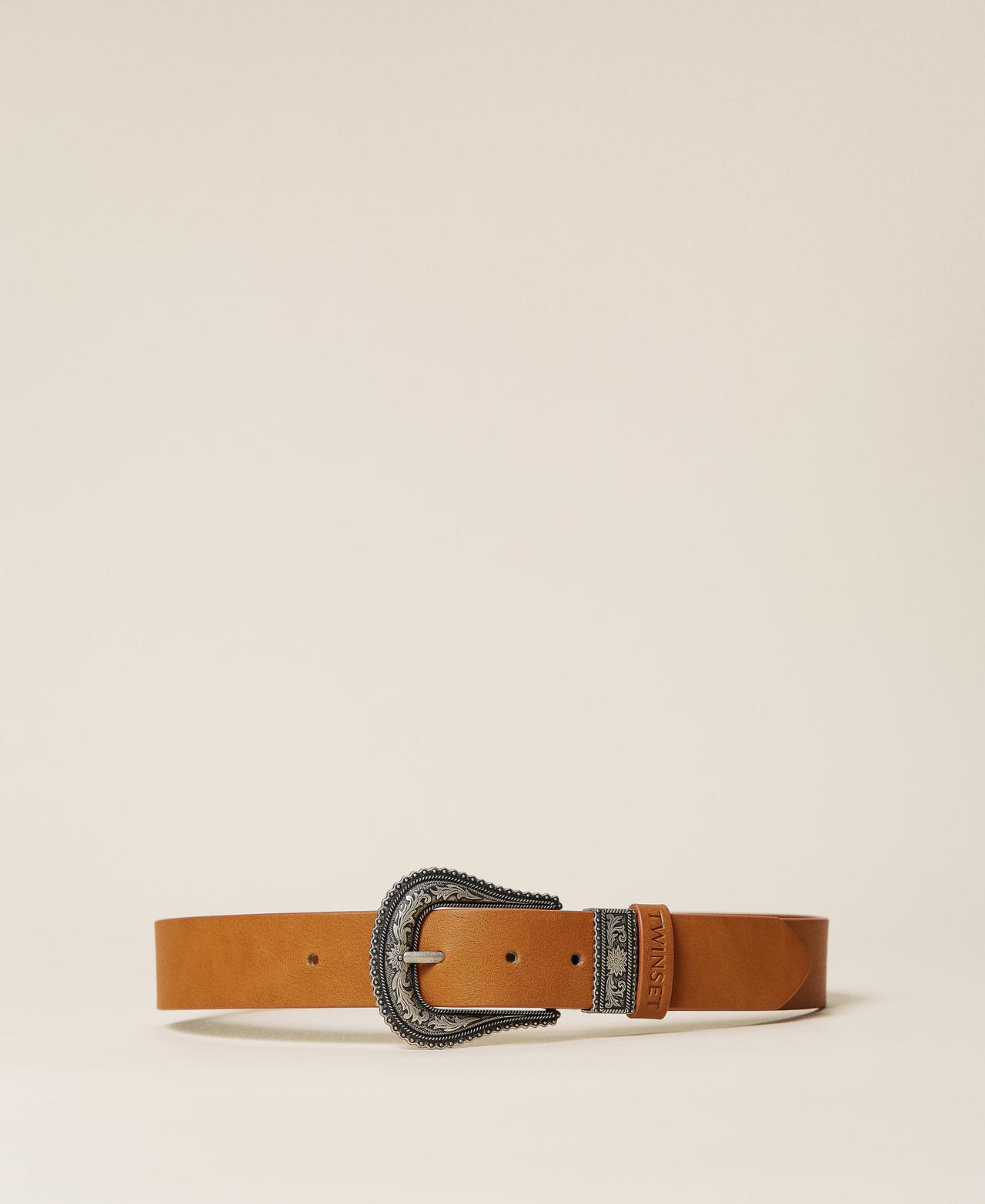 Leather belt with Texas buckle Leather Brown Woman 212TA411A-02