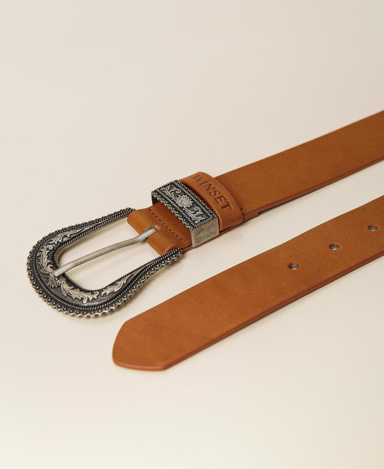 Leather belt with Texas buckle Leather Brown Woman 212TA411A-03