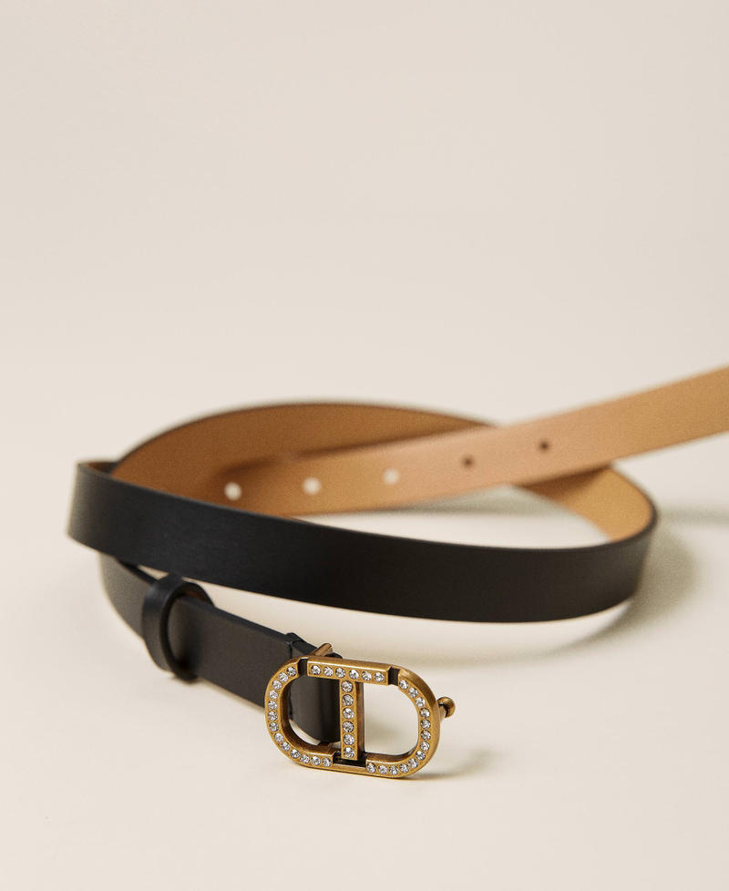 Leather belt with logo and rhinestones Black Woman 212TA411C-02