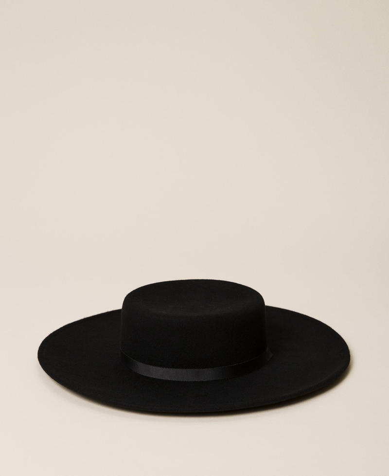 Hut aus Wolltuch mit breiter Krempe Schwarz Frau 212TA4141-01