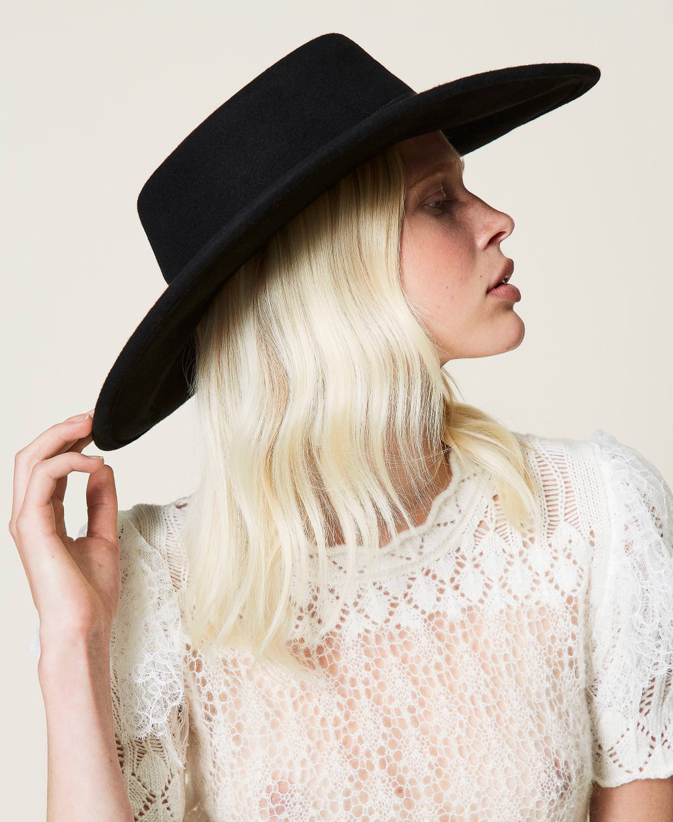 Wool cloth wide brim hat Woman Black TWINSET Milano