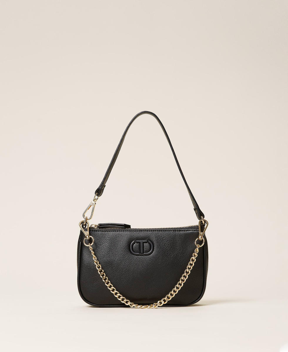 Petite shoulder bag with chain and logo Woman Black TWINSET Milano