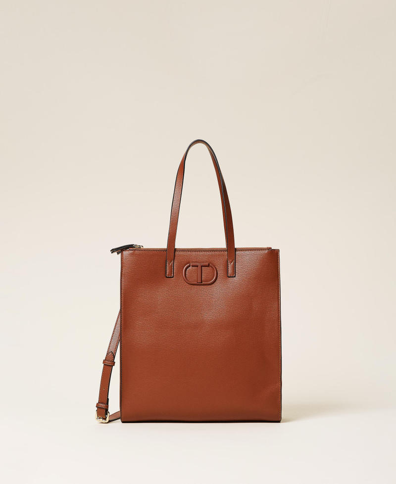 Vertical 'Kus' shopper with logo Leather Brown Woman 212TB7060_00057_01
