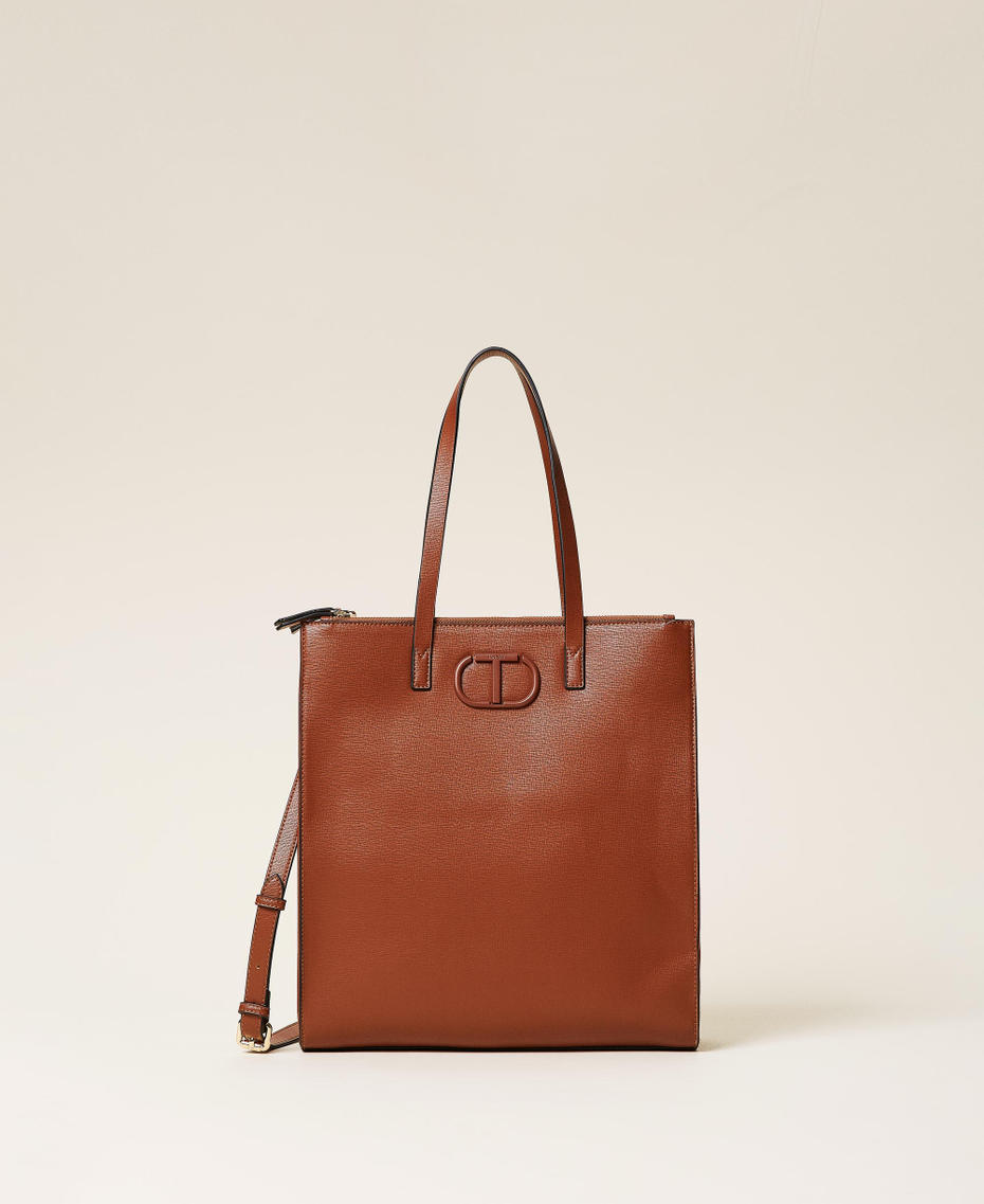 Vertical 'Kus' shopper with logo Leather Brown Woman 212TB7060_00057_01