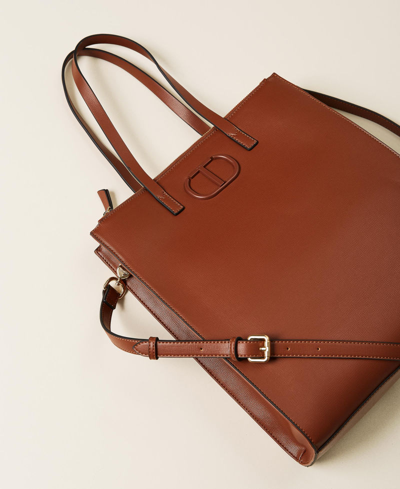 Vertical 'Kus' shopper with logo Leather Brown Woman 212TB7060_00057_02