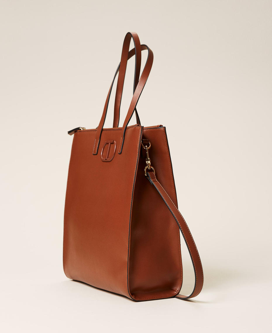 Vertical 'Kus' shopper with logo Leather Brown Woman 212TB7060_00057_03
