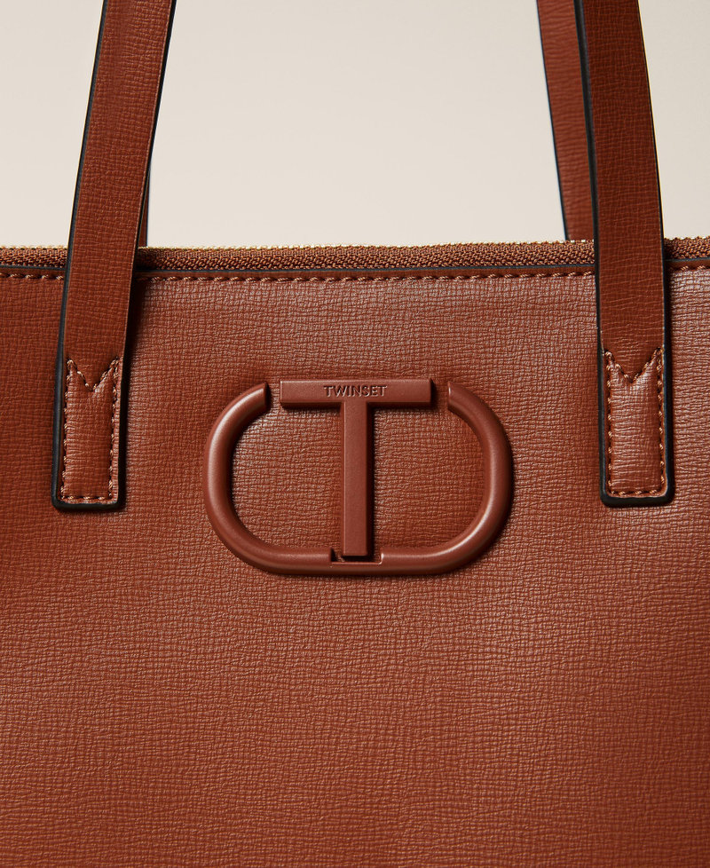 Vertical 'Kus' shopper with logo Leather Brown Woman 212TB7060-04