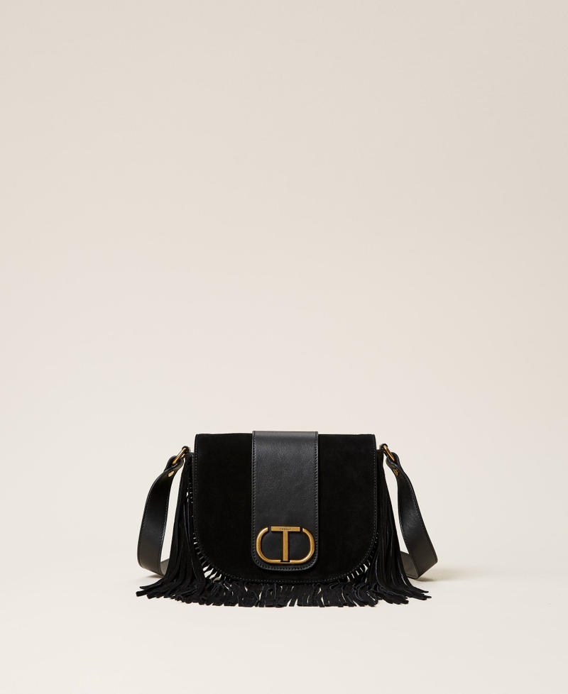 Sac à bandoulière en cuir avec franges Noir Femme 212TB7120-01