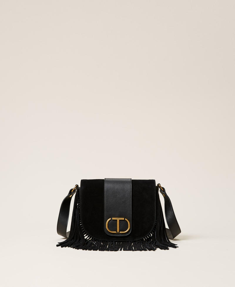 Leather shoulder bag with fringes Black Woman 212TB7120-01