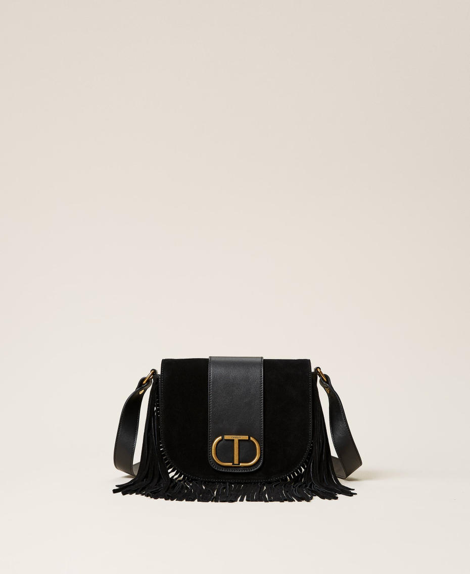 Leather shoulder bag with fringes Black Woman 212TB7120-01