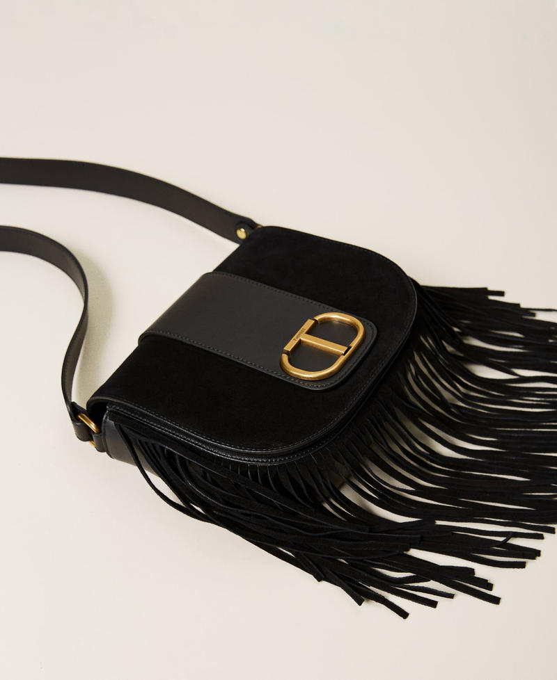 Borsa a tracolla in pelle con frange Nero Donna 212TB7120-02