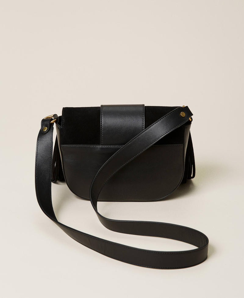 Borsa a tracolla in pelle con frange Nero Donna 212TB7120-04