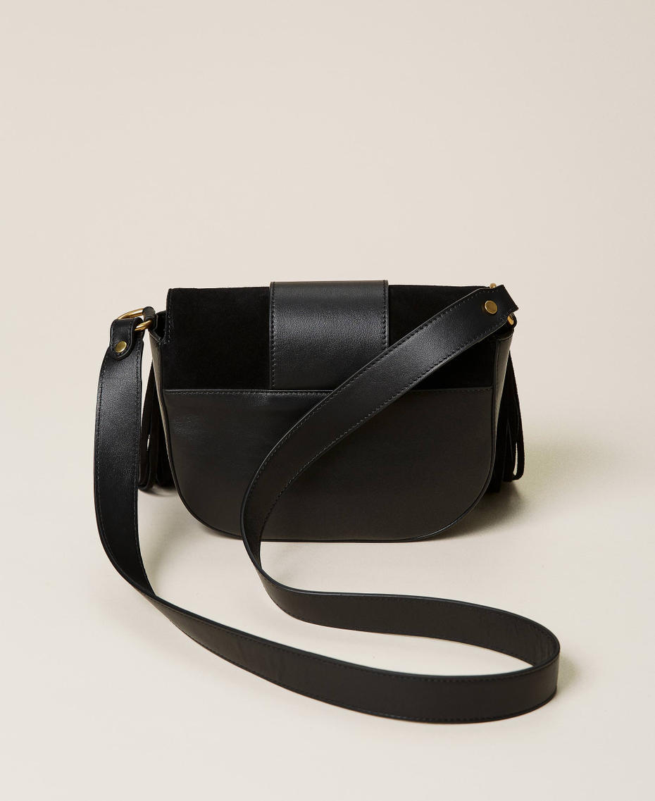 Sac à bandoulière en cuir avec franges Noir Femme 212TB7120-04