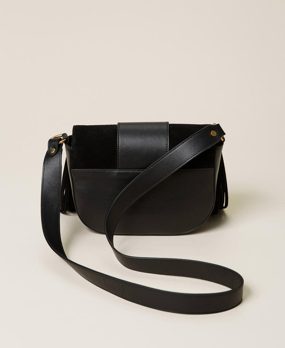 Leather shoulder bag with fringes Black Woman 212TB7120-04