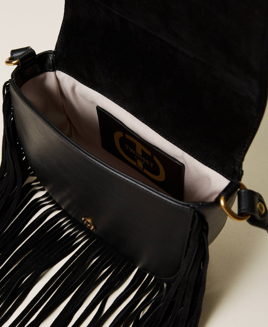 Leather shoulder bag with fringes Black Woman 212TB7120-05