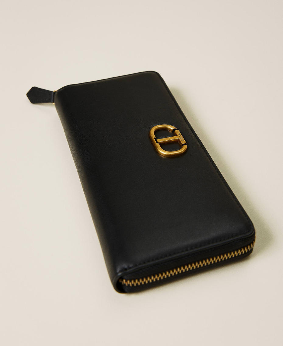 Portefeuille en cuir avec logo Noir Femme 212TB7172-01