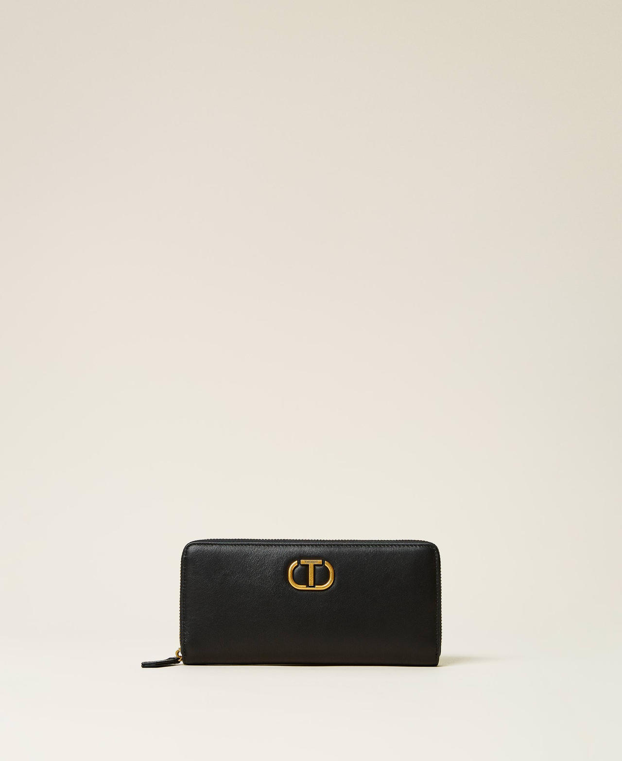 Leather wallet with logo Black Woman 212TB7172-02