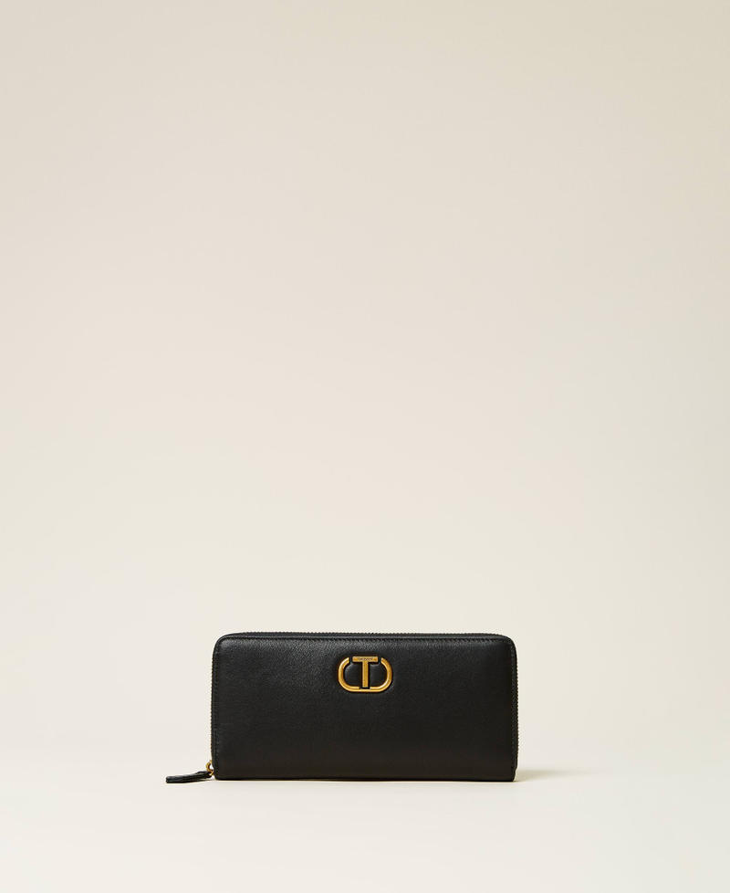 Кожаный кошелек с логотипом Черный женщина 212TB7172-02