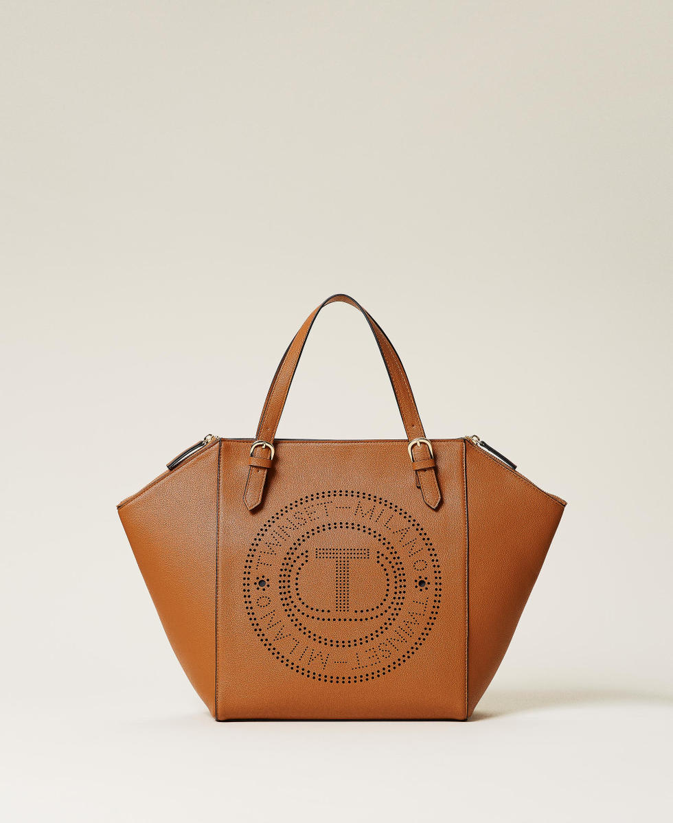 Borsa shopper con logo traforato Donna Marrone TWINSET Milano