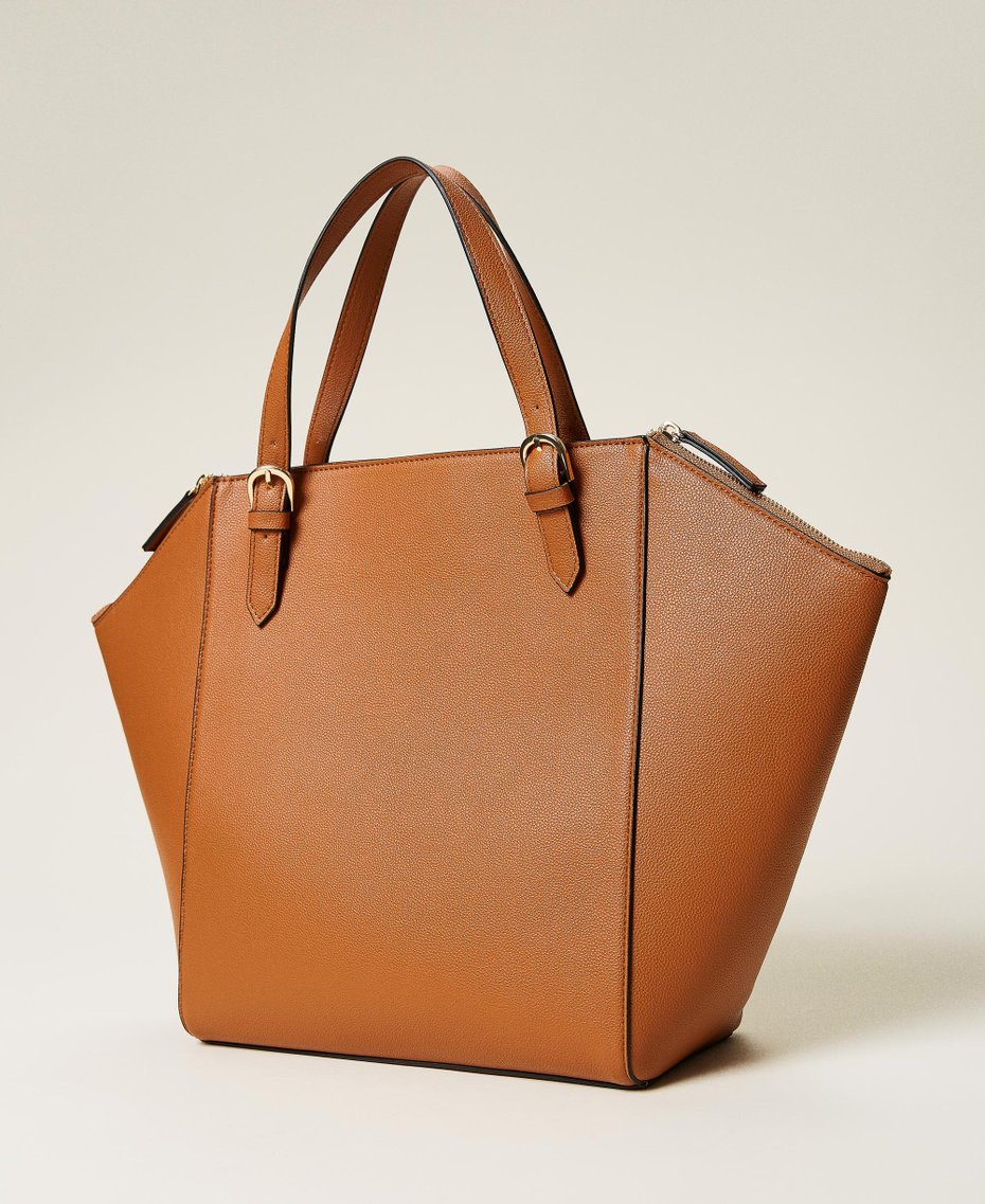 Shopper with openwork logo Leather Brown Woman 212TB7260-04
