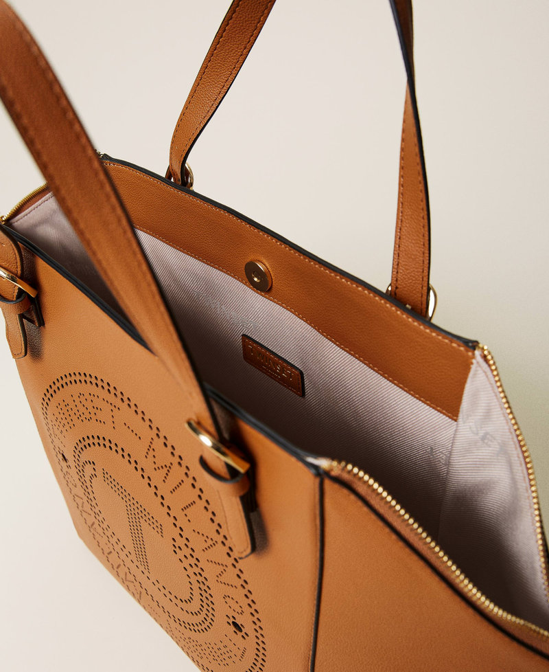 Shopper with openwork logo Leather Brown Woman 212TB7260-05