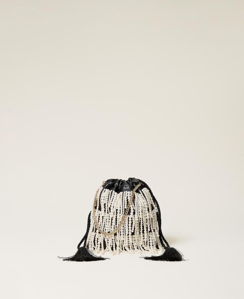 Bucket bag with pearl fringes Black Woman 212TB7300-01