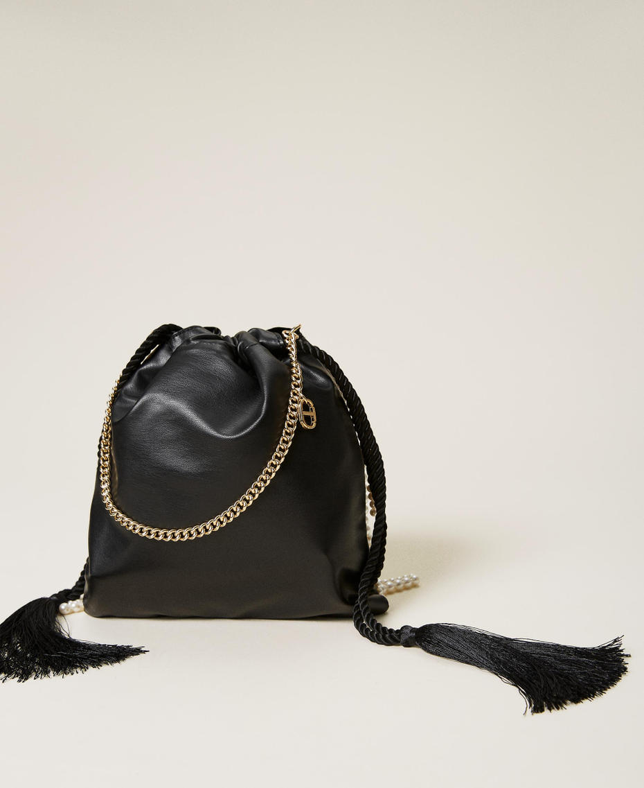 Bucket bag with pearl fringes Black Woman 212TB7300-04