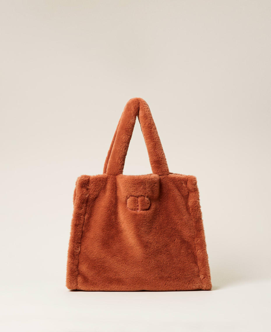 Сумка-шоппер с плюшевым эффектом и логотипом Коричневый "Рыжевато-коричневая пудра" женщина 212TB7350-01