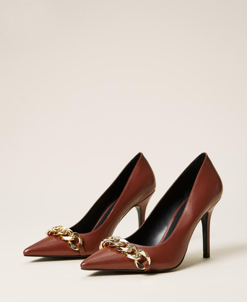 Court shoes with chain Leather Brown Woman 212TCP03A-02
