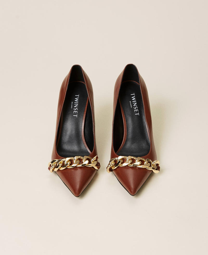 Court shoes with chain Leather Brown Woman 212TCP03A-05