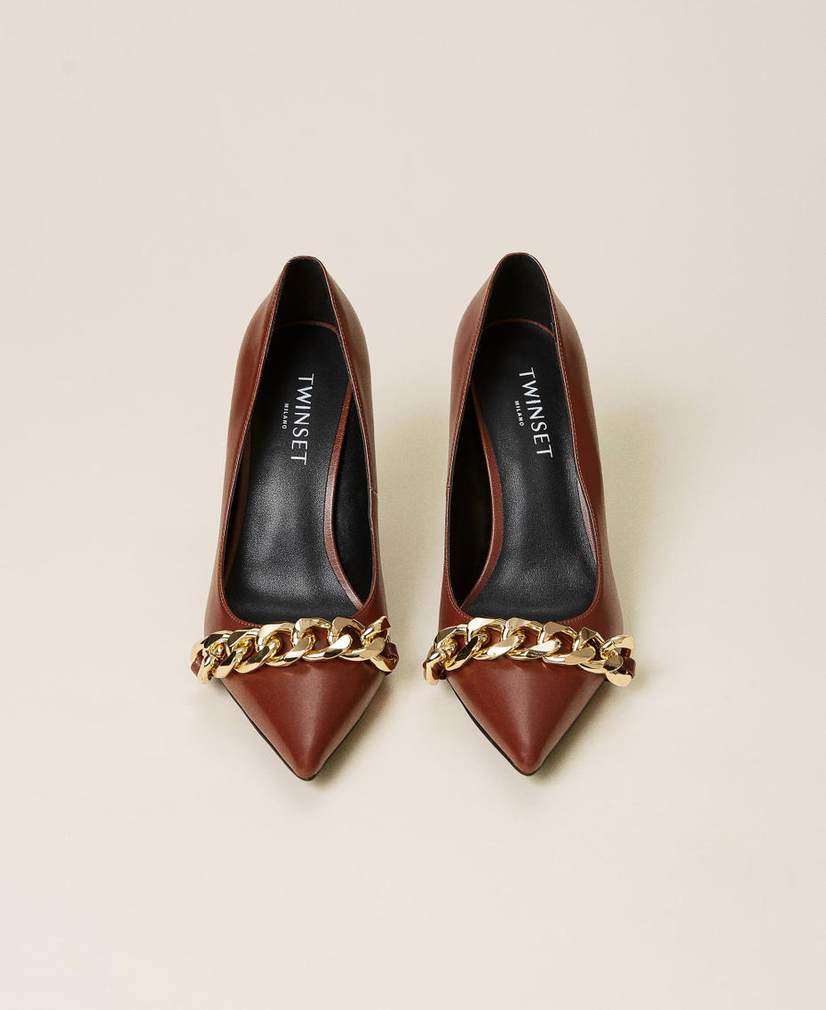 Court shoes with chain Leather Brown Woman 212TCP03A-05