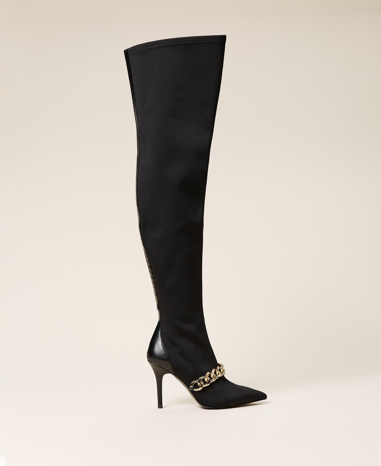 Thigh-high boots with chain Woman, Black | TWINSET Milano
