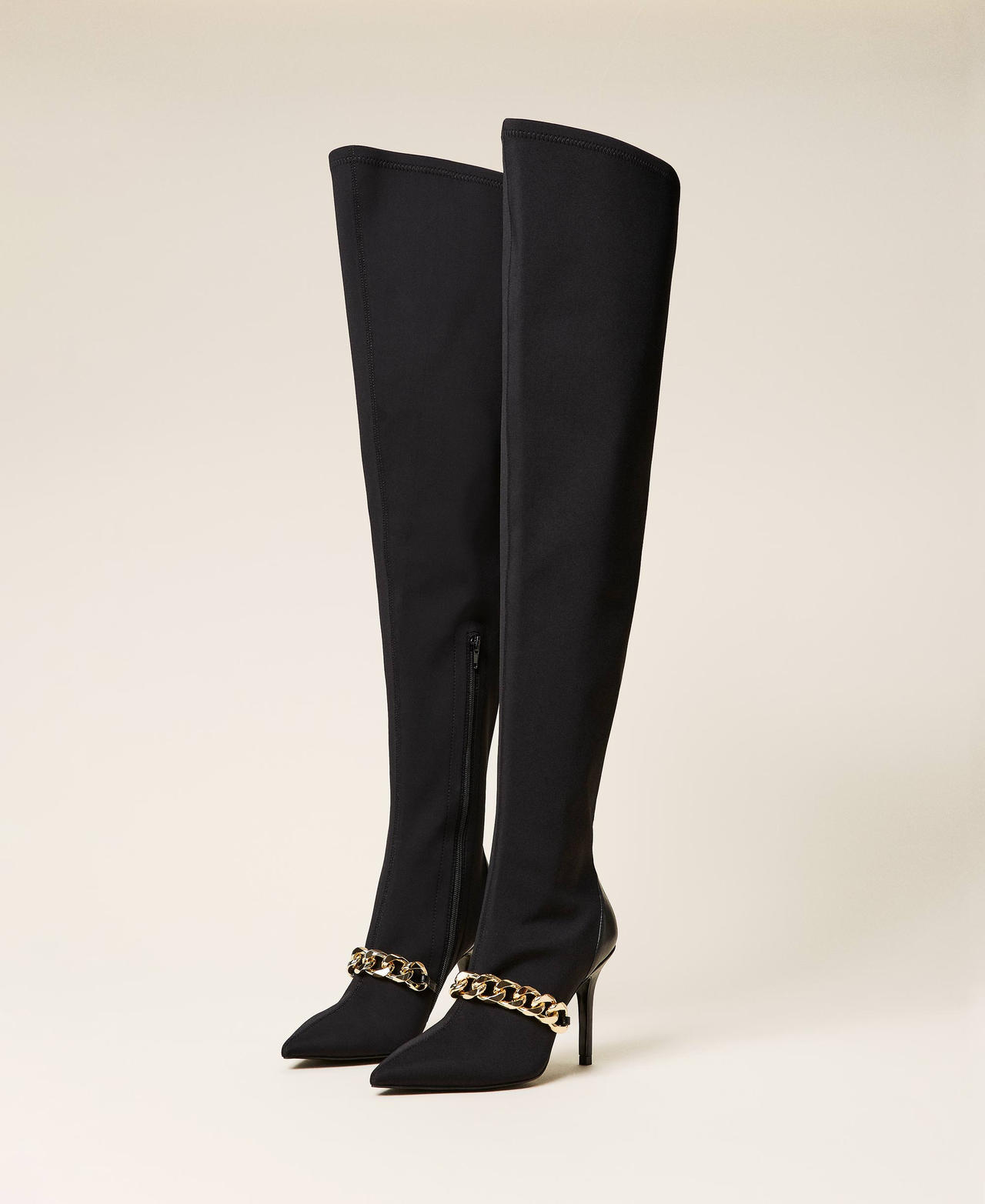 Thigh-high boots with chain Black Woman 212TCP03G-02