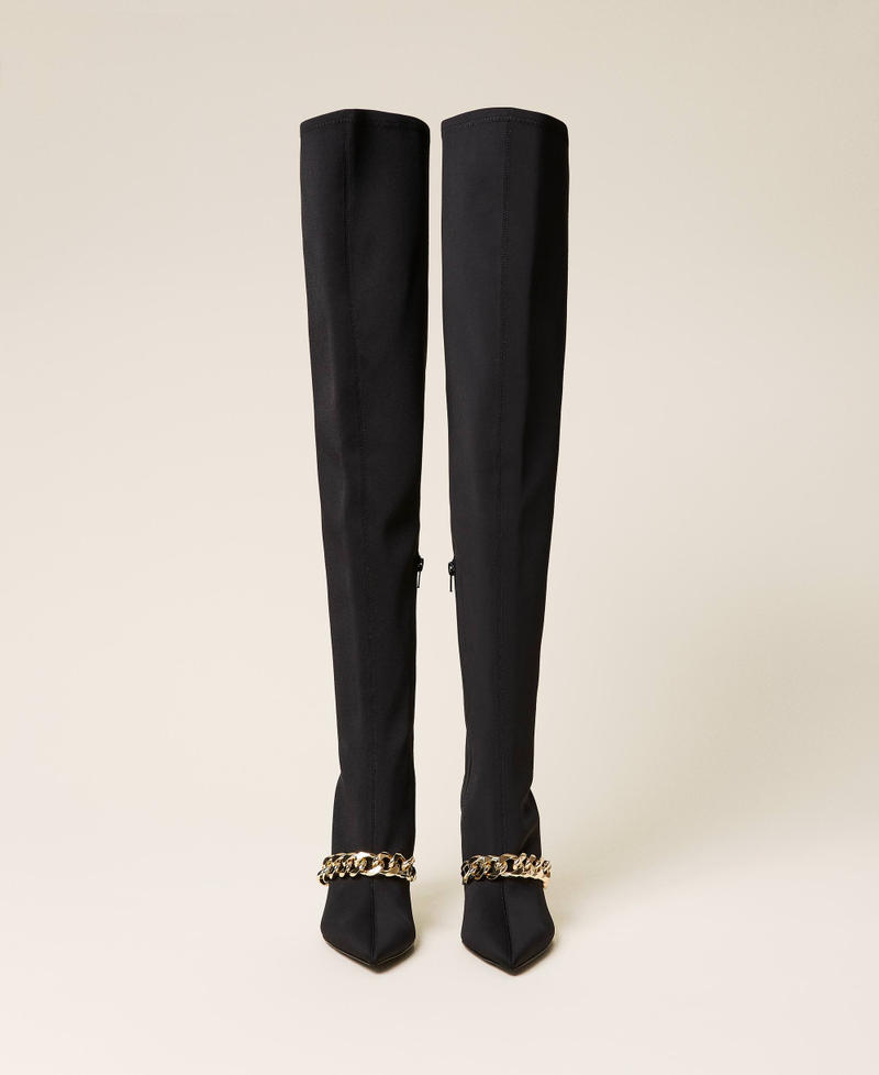 Thigh-high boots with chain Black Woman 212TCP03G-06