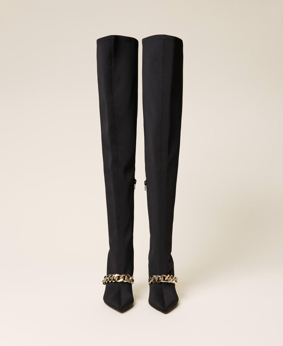 Thigh-high boots with chain Black Woman 212TCP03G-06
