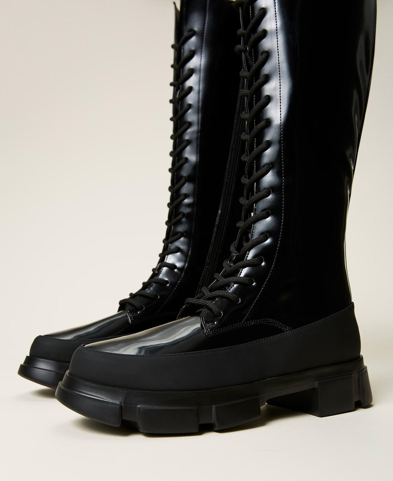 Patent leather heeled outlet combat boots