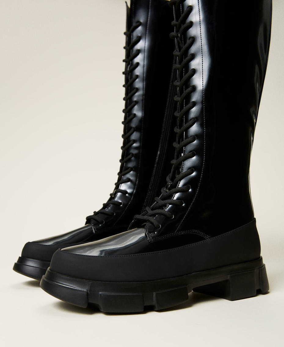 Patent leather high top combat boots Black Woman 212TCP040-01