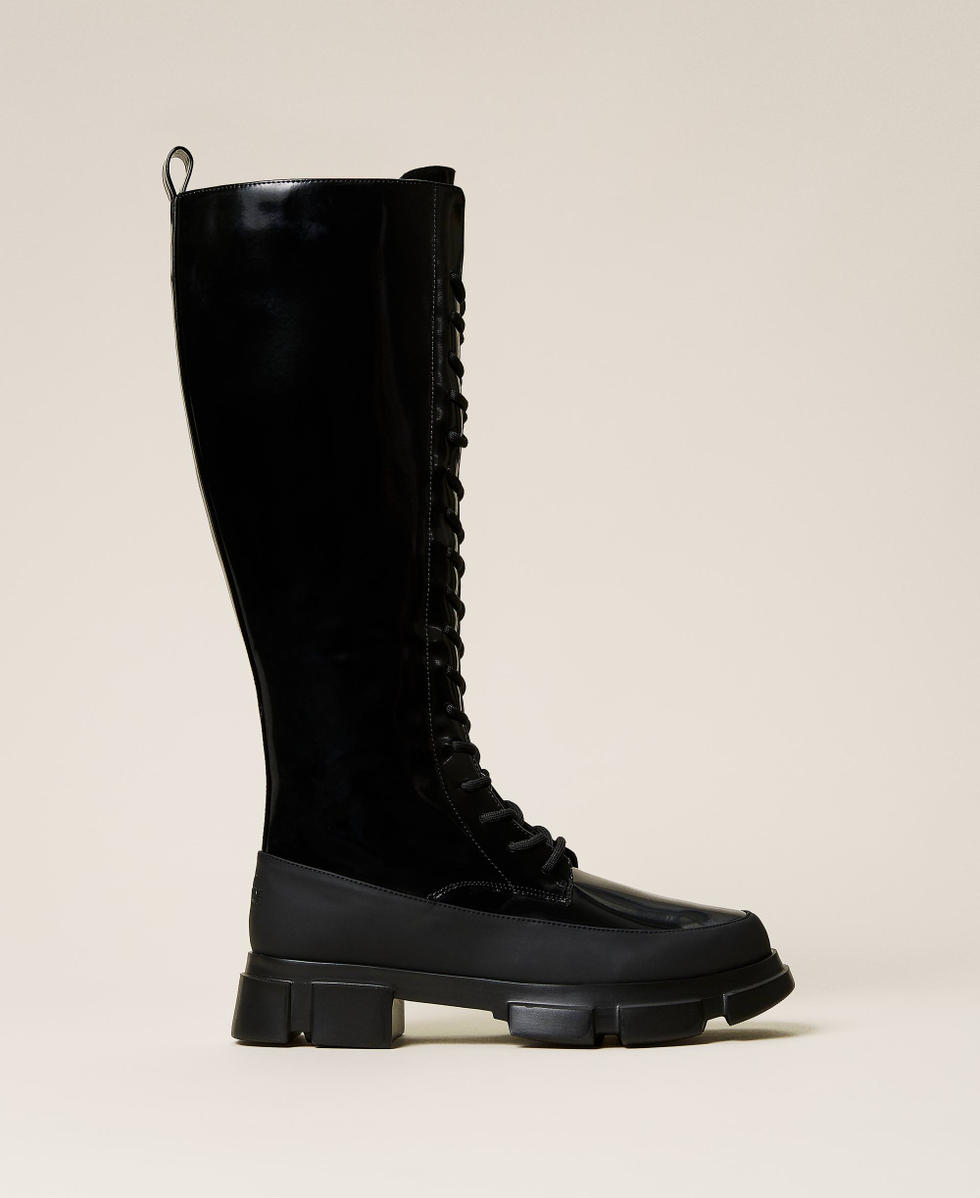 Patent leather high top combat boots Black Woman 212TCP040-02