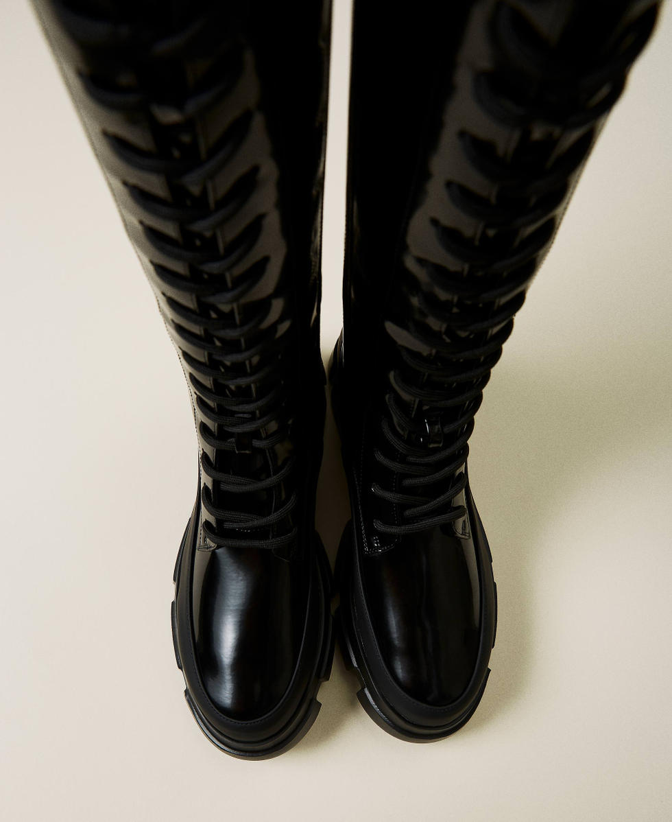 Patent leather combat boots top