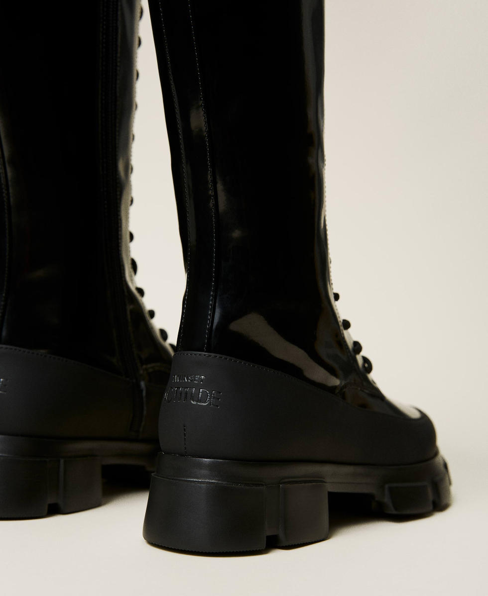 distorsión despensa Cornualles Botas militares altas de charol Mujer, Negro | TWINSET Milano