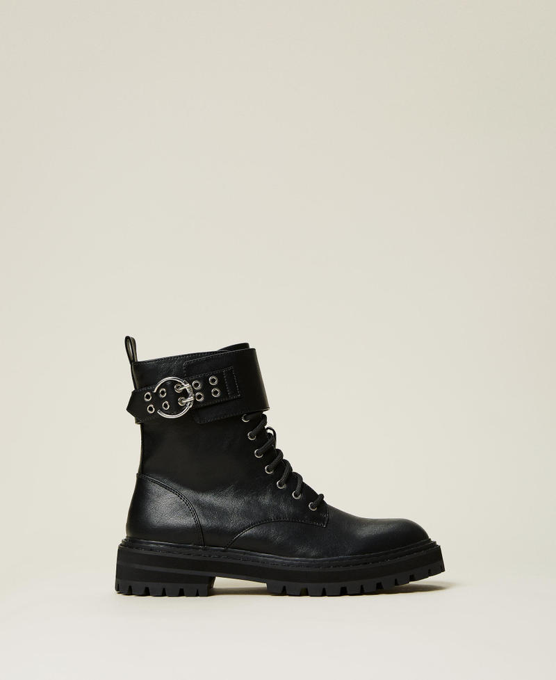 Combat boots with metal buckle Black Woman 212TCP064-01