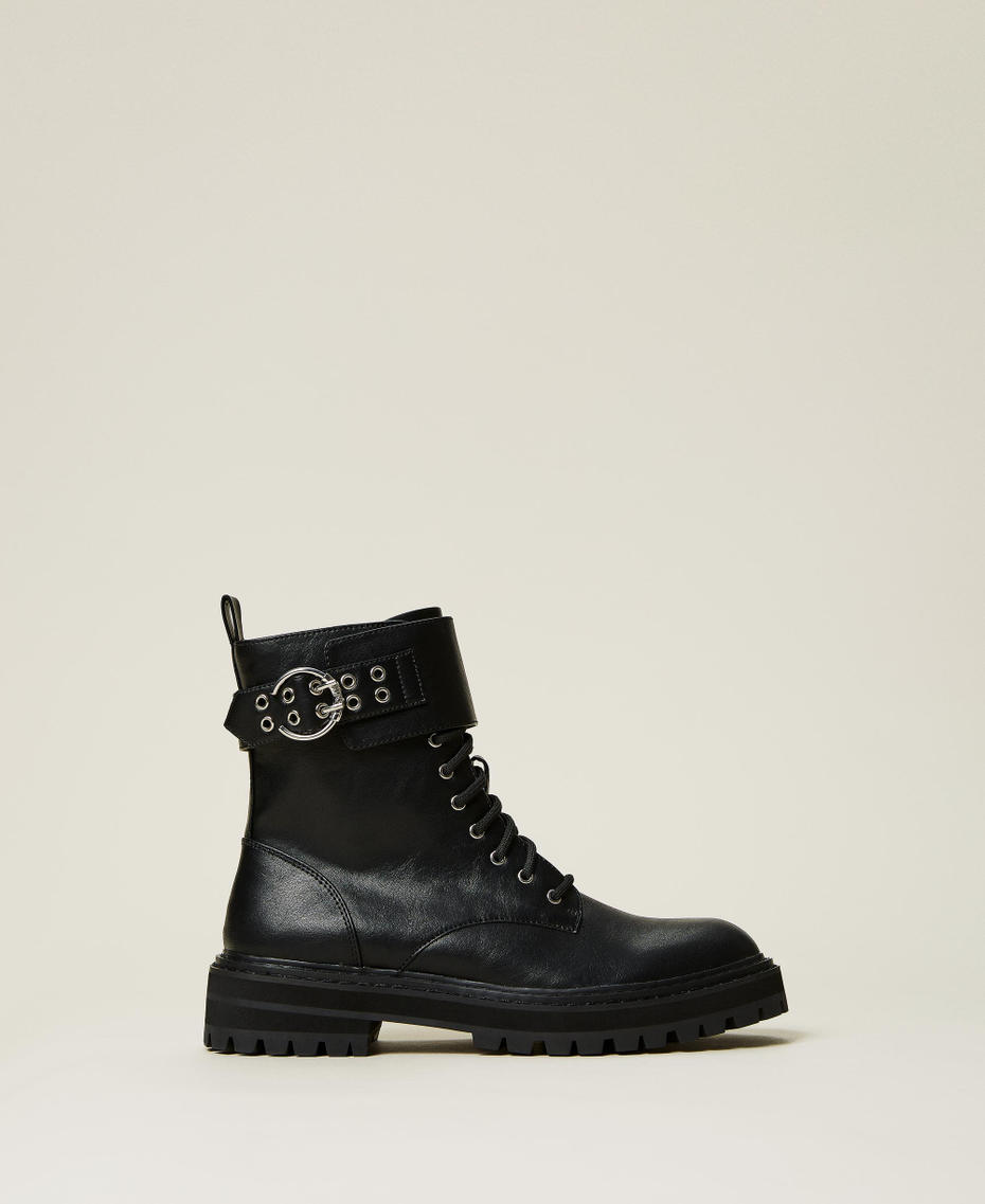 Combat boots with metal buckle Black Woman 212TCP064-01