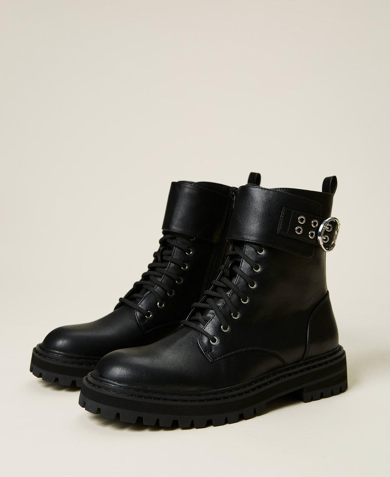 Combat boots with metal buckle Black Woman 212TCP064-02