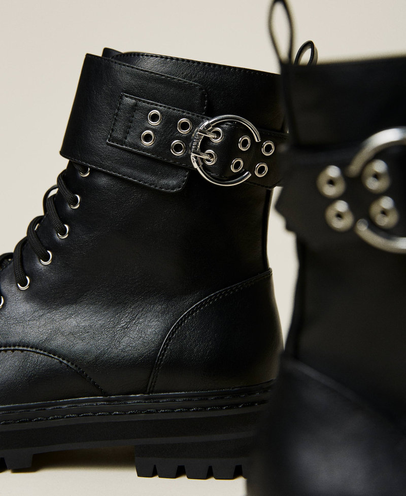 Combat boots with metal buckle Black Woman 212TCP064-03