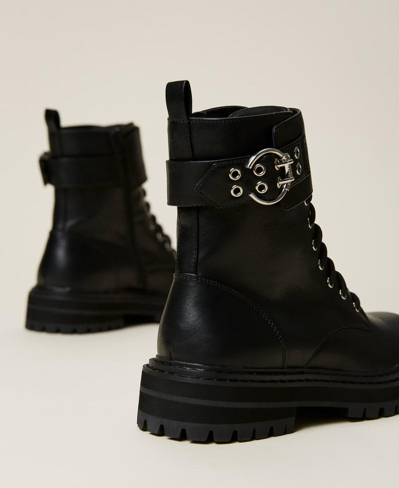 Combat boots with metal buckle Black Woman 212TCP064-04