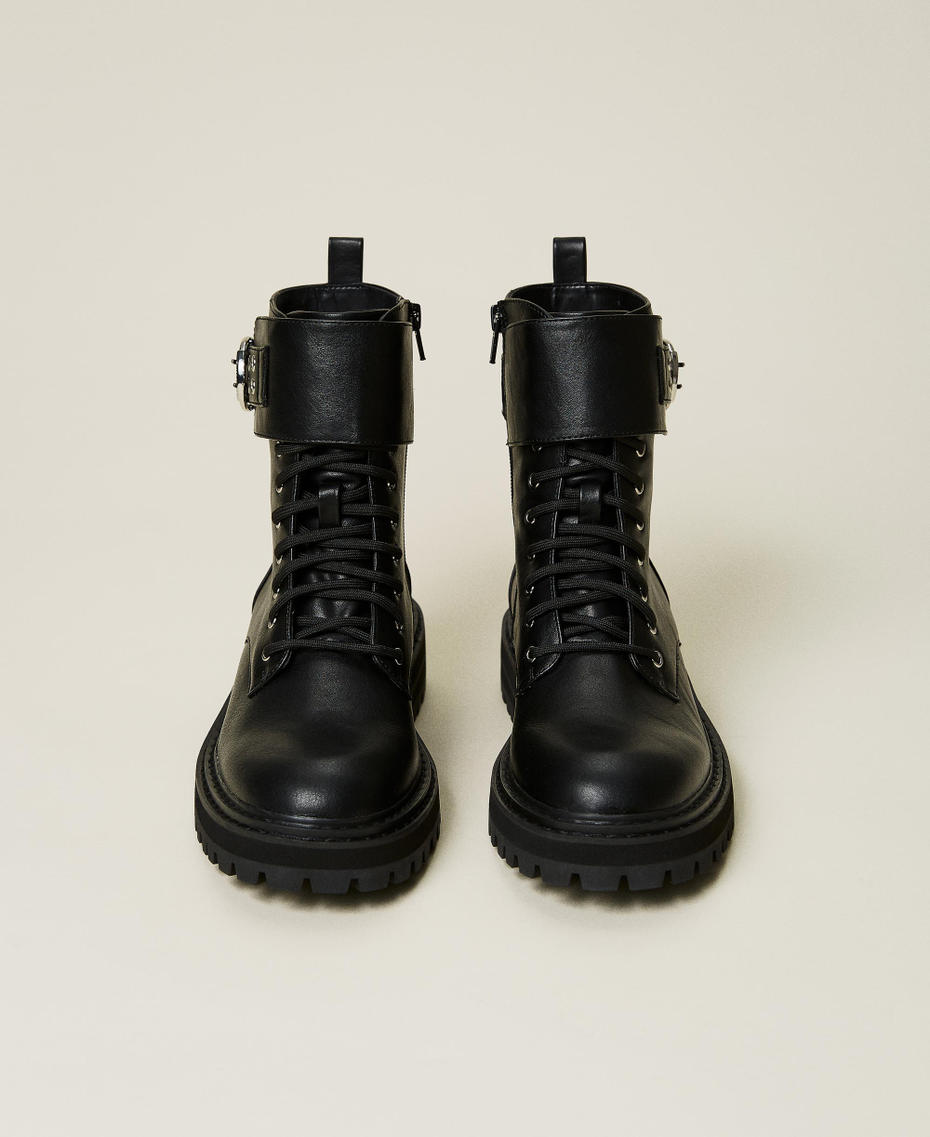 Combat boots with metal buckle Black Woman 212TCP064-05