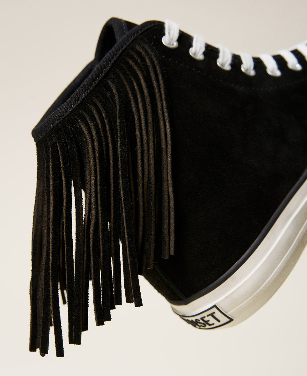 Leather trainers with fringes Woman Black TWINSET Milano