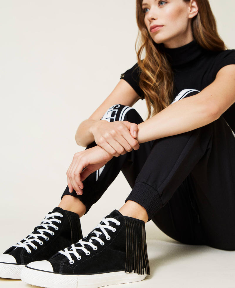 Baskets en cuir avec franges Noir Femme 212TCP100-0S